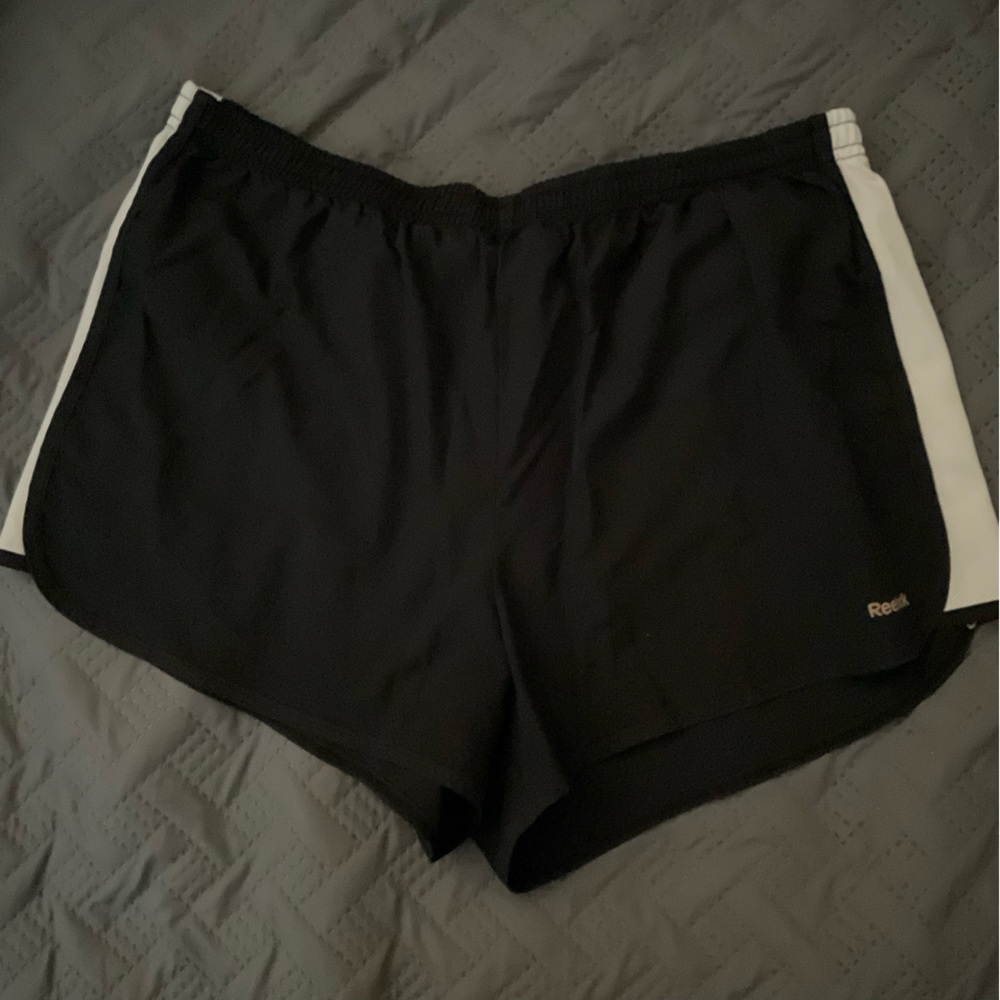 Reebok Black Athletic Shorts with White Side Panels